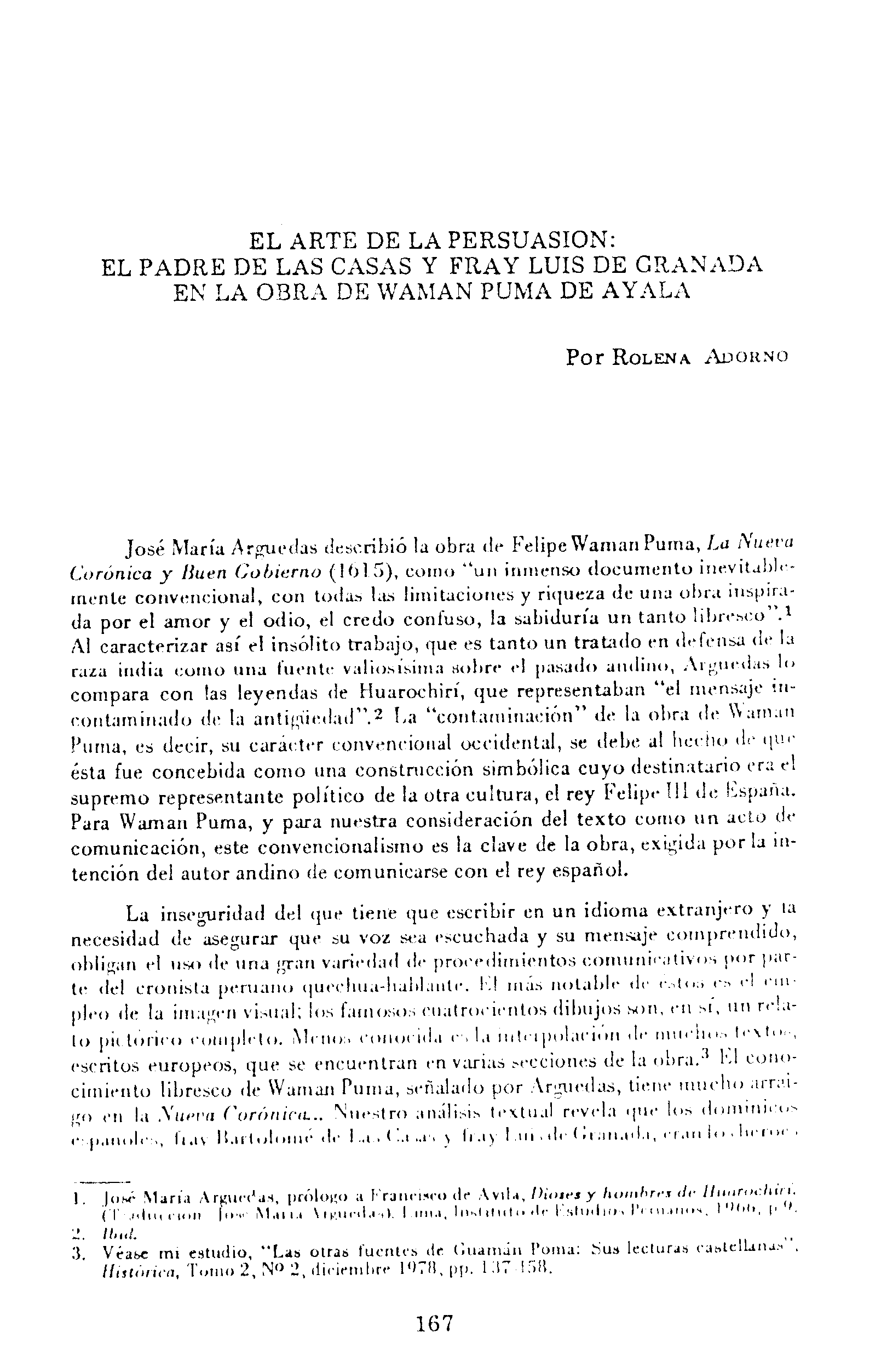 El arte de la persuasión : el padre de las casas y Fray Luis de Granada en la Obra de Waman Puma de Ayala /
