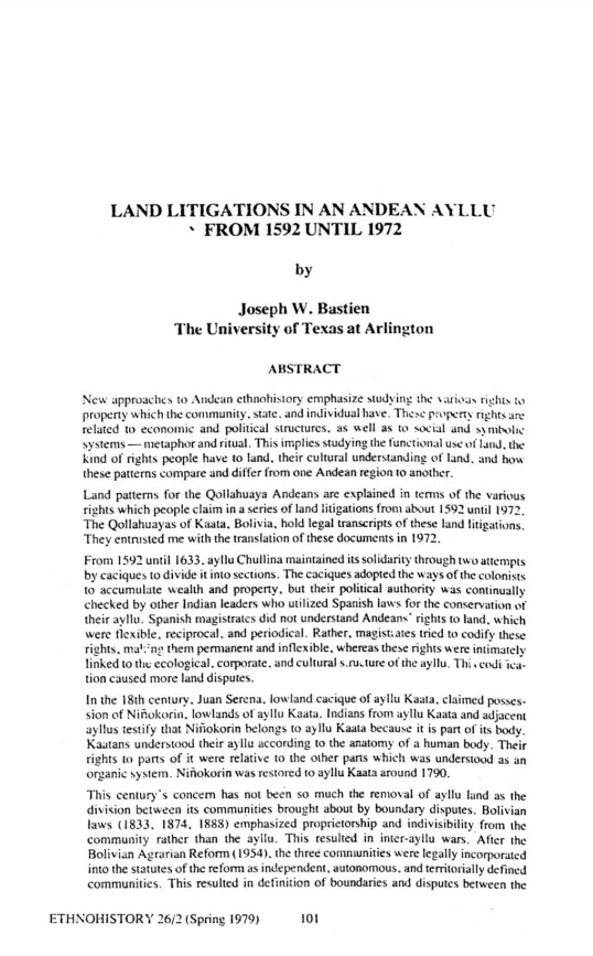 Land litigations in an Andean Ayllu from 1592 until 1972 /
