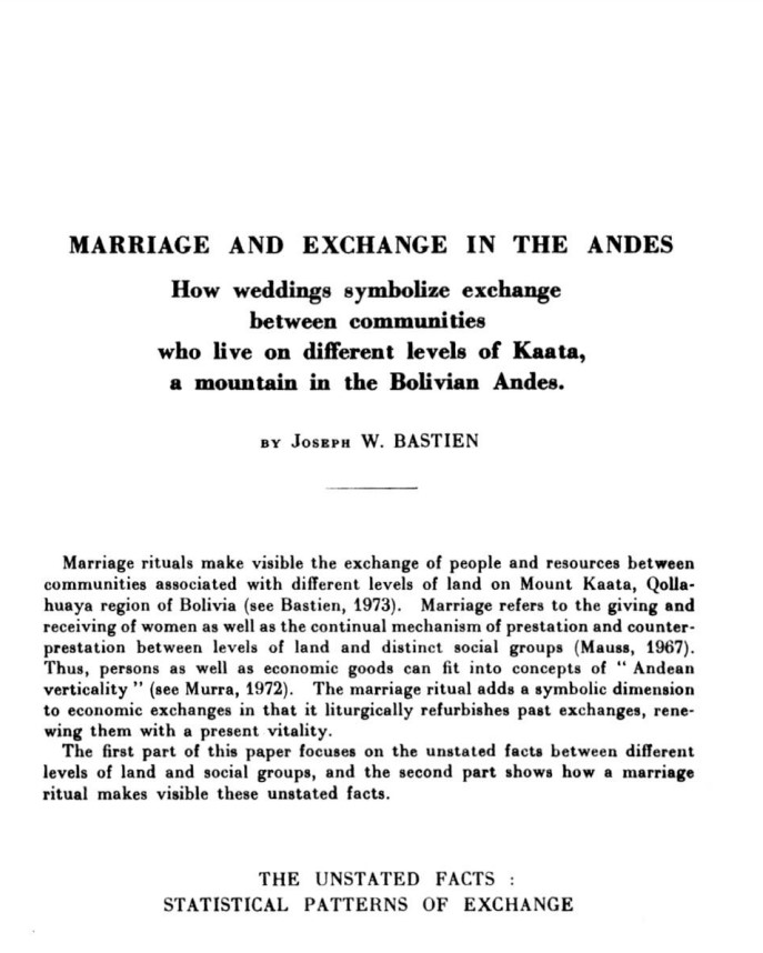 Marriage and Exchange in the Andes : How Weddings Symbolize Exchange between  Communities who Live on Different Levels of Kaata, a Mountain in the Bolivian Andes /