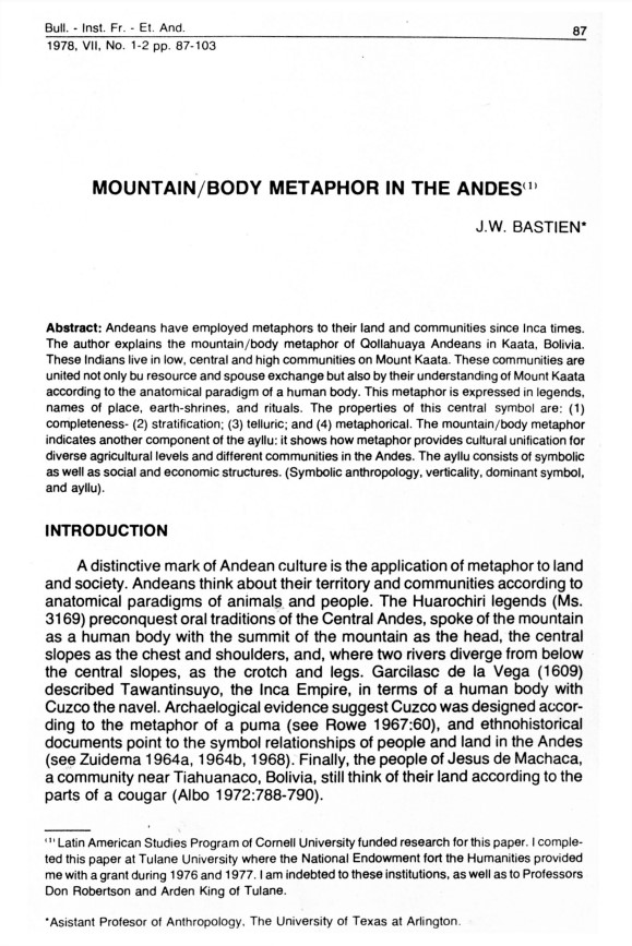 Moutain/ body metaphor in the Andes :