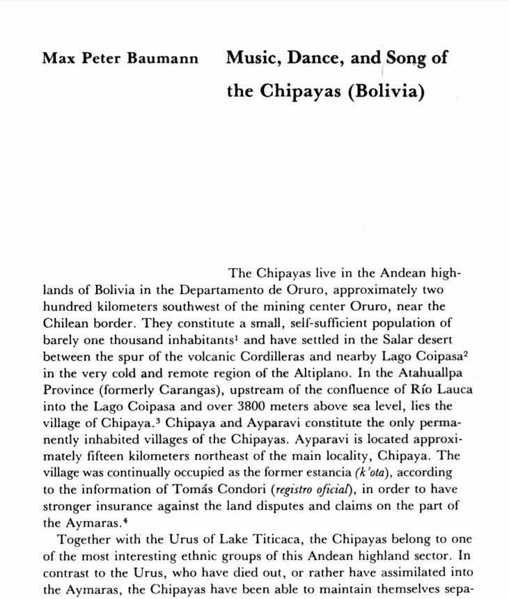 Music, dance and song of the Chipayas (Bolivia) /