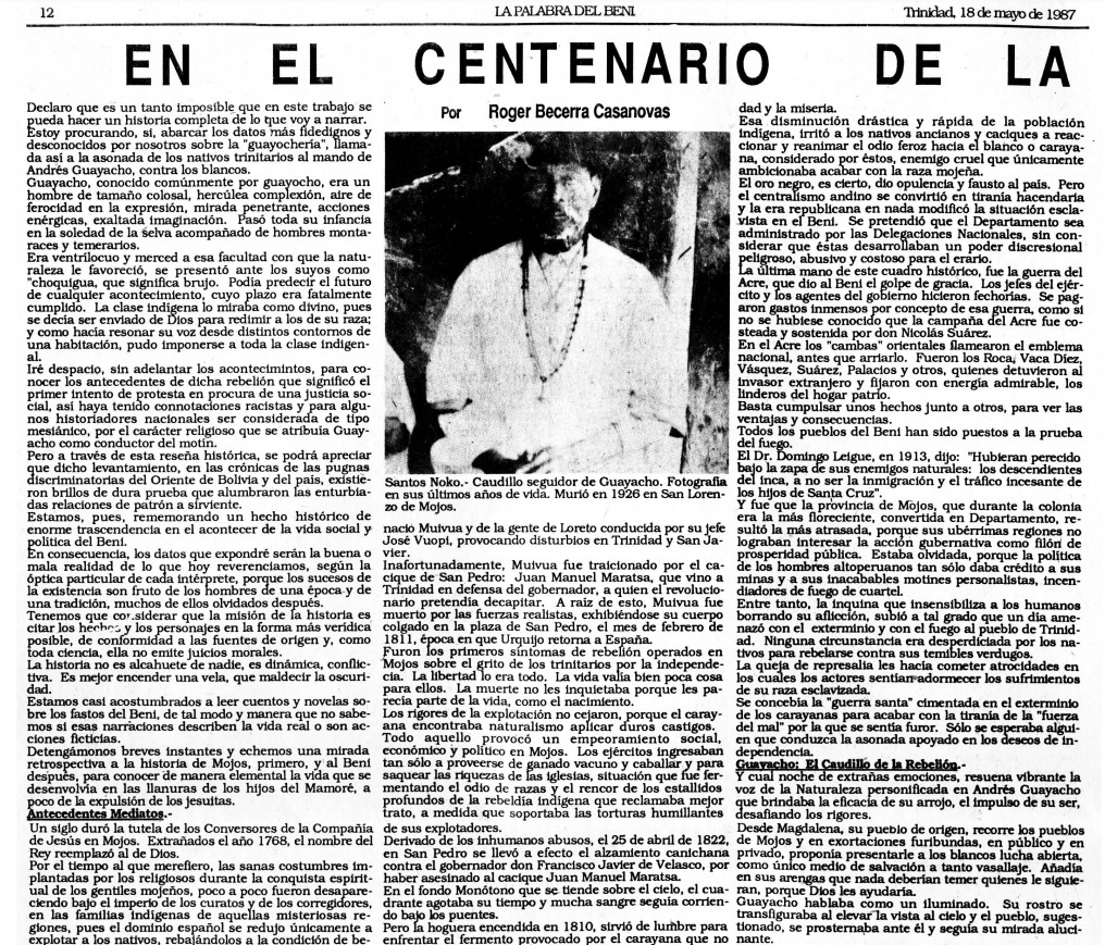 En el centenario de la rebelion de Andres Guayacho /