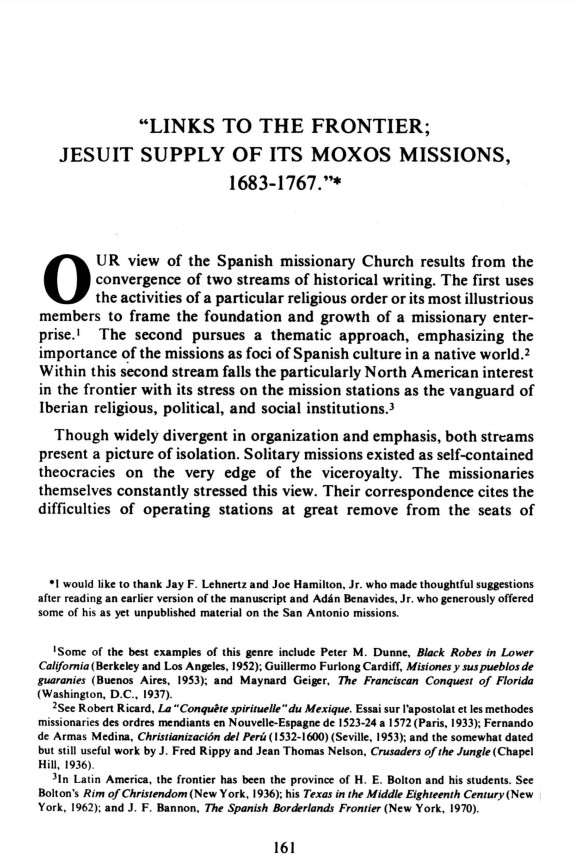 Links to the frontier : jesuit supply of its Moxos missions, 1683-1767 /