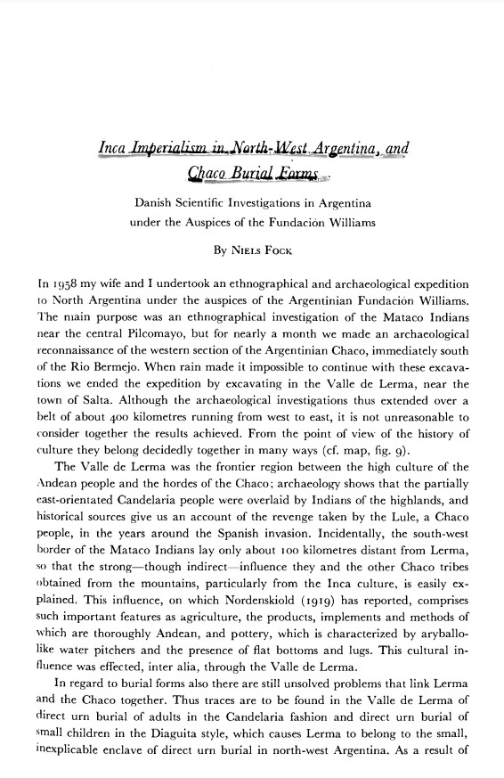 Inca Imperialism in North-West Argentina and Chaco Burial Forms /