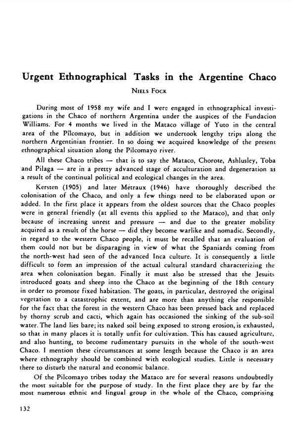 Urgent ethnographical tasks in the Argentine Chaco /