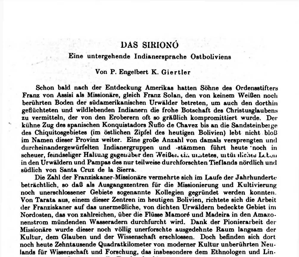 Das Siriono - eine untergehende Indianersprache Ostboliviens /