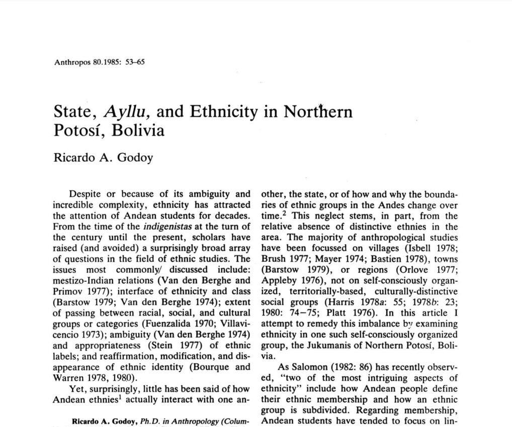 State, Ayllu, and Ethnicity in Northen Potosí, Bolivia /