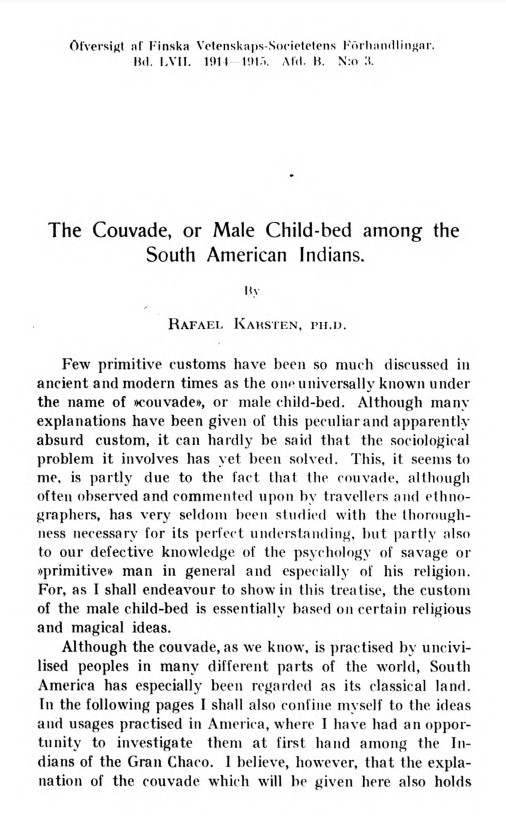 The couvade or male child-bed among the South American Indians /