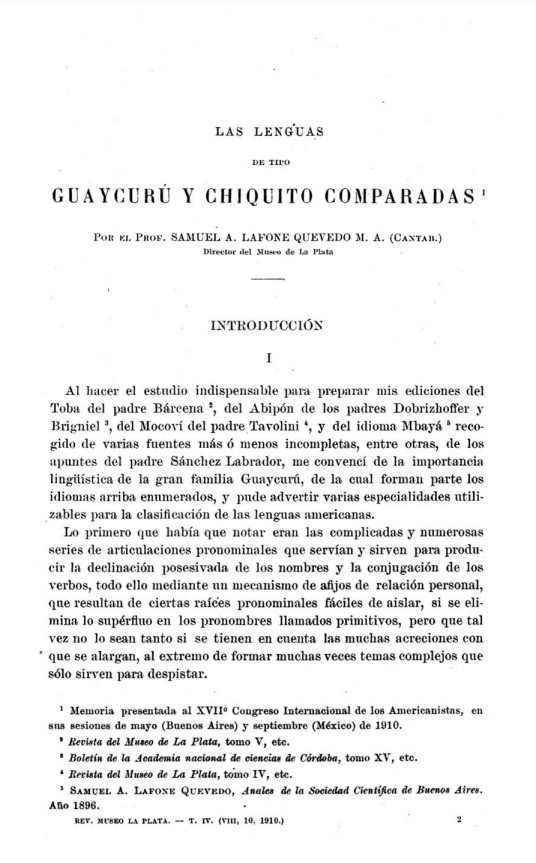 La lengua de tipo Guaycurú y chiquito comparadas /