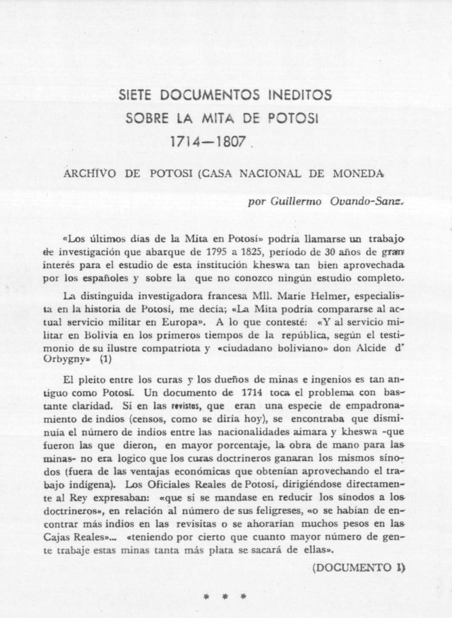Siete documentos ineditos sobre la mita de Potosí /
