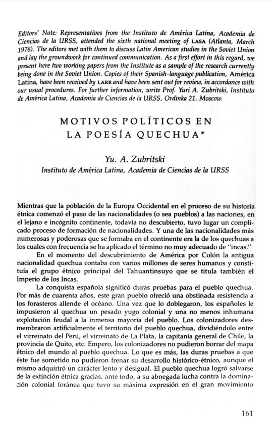 Motivos políticos en la poesía quechua /